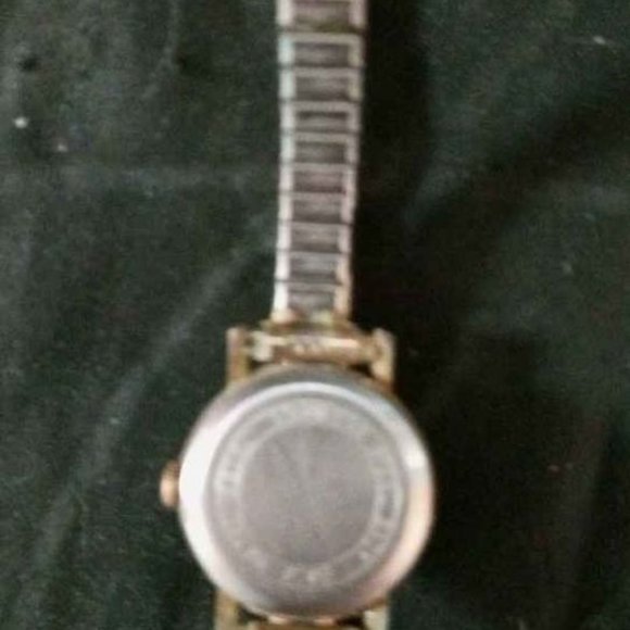 VINTAGE PAUL GARNIER LADIES 21 JEWEL WATCH ROUND WITH BLUE FACE AND SPEIDEL 10KT - Picture 6 of 7